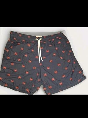 J. Crew Navy Swim Trunks with Red Crab Motif